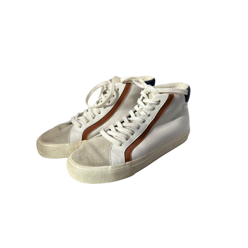 Madewell MWL High Top Sneakers White Leather Suede Brown Accents Size W 8 M 6.5
